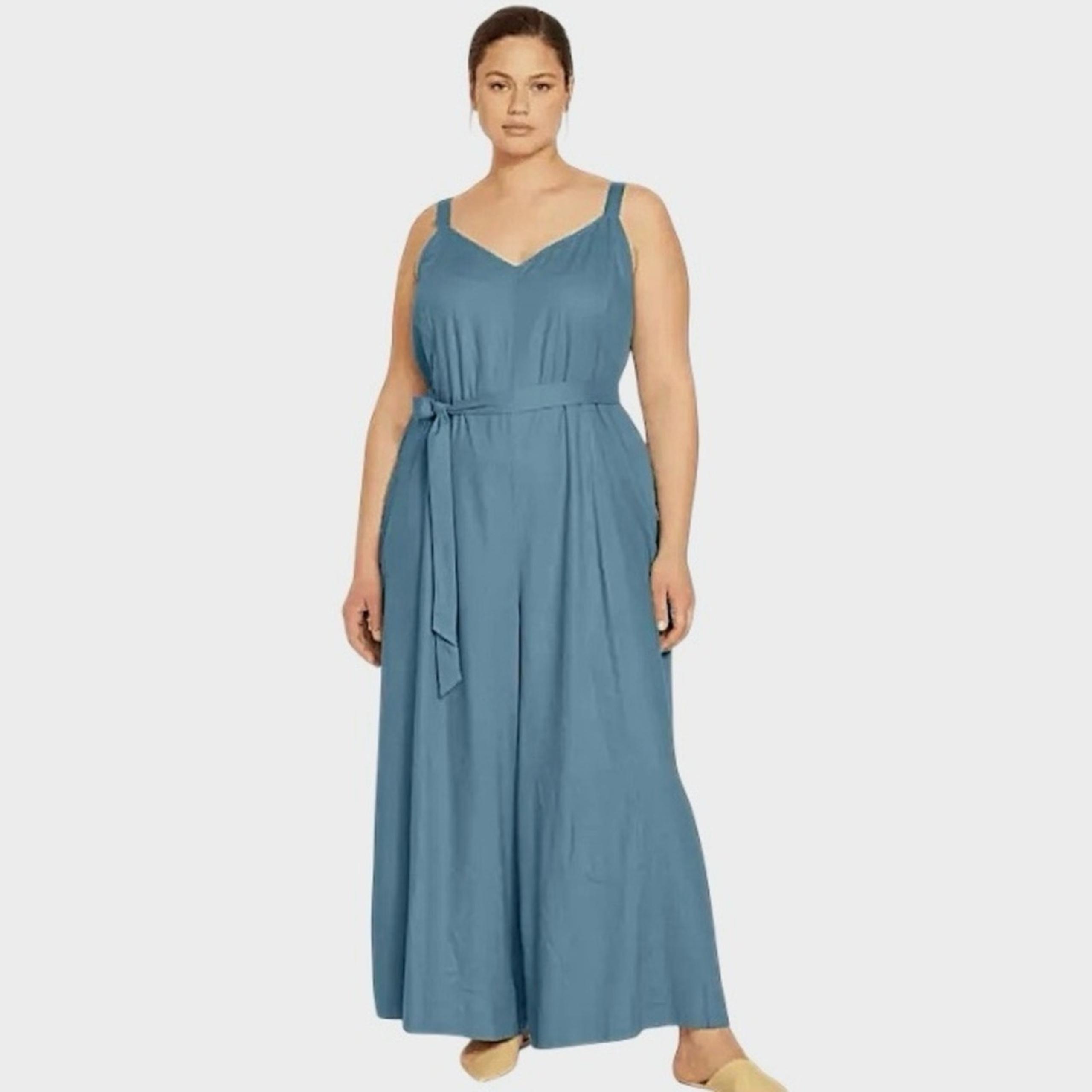 UNIVERSAL STANDARD Promenade Linen Blend Wide Leg Jumpsuit Womens Plus 4XL 38-40