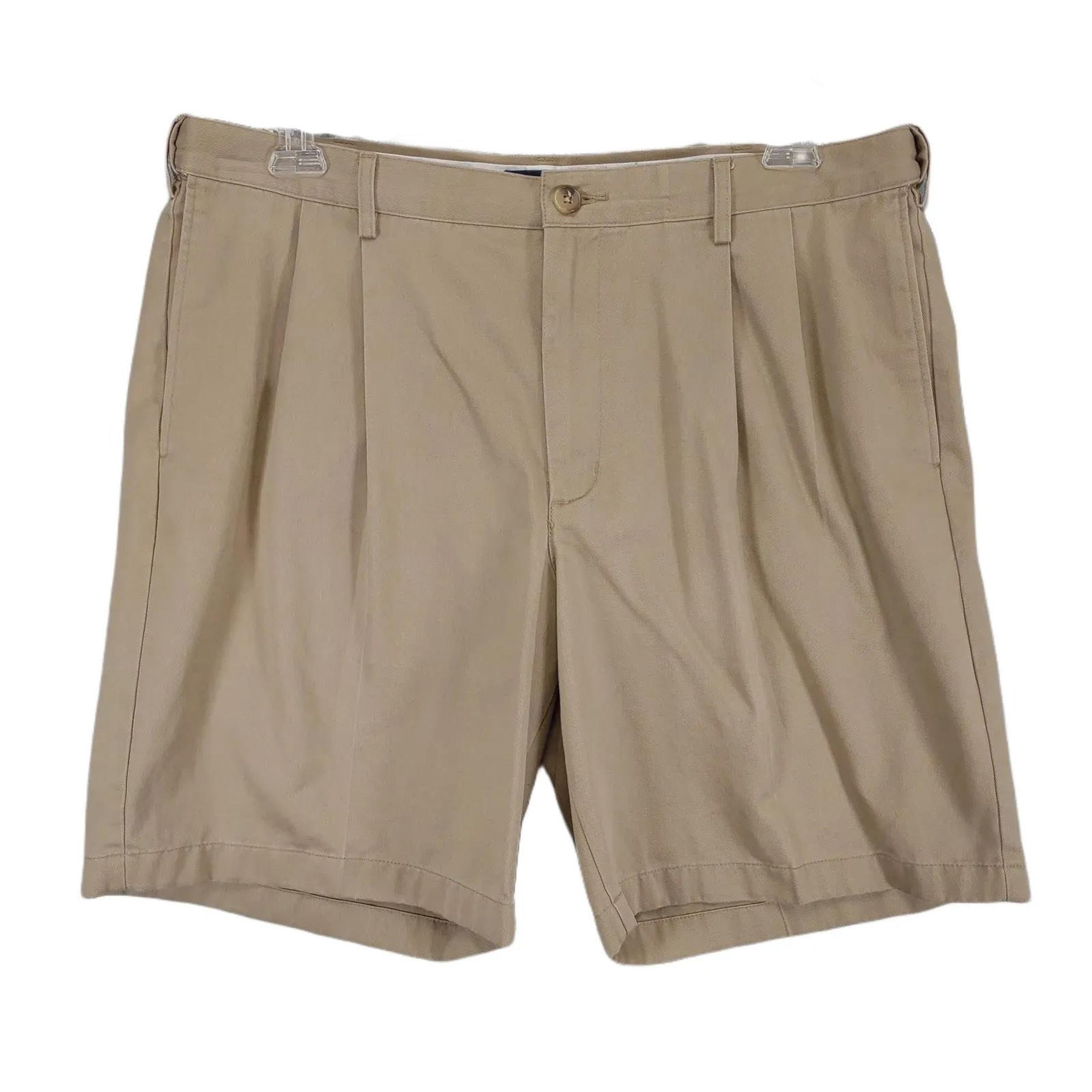 LANDS END Traditional Fit Men's 36x8.5" Tan Khaki Pleated Chino Shorts Preppy
