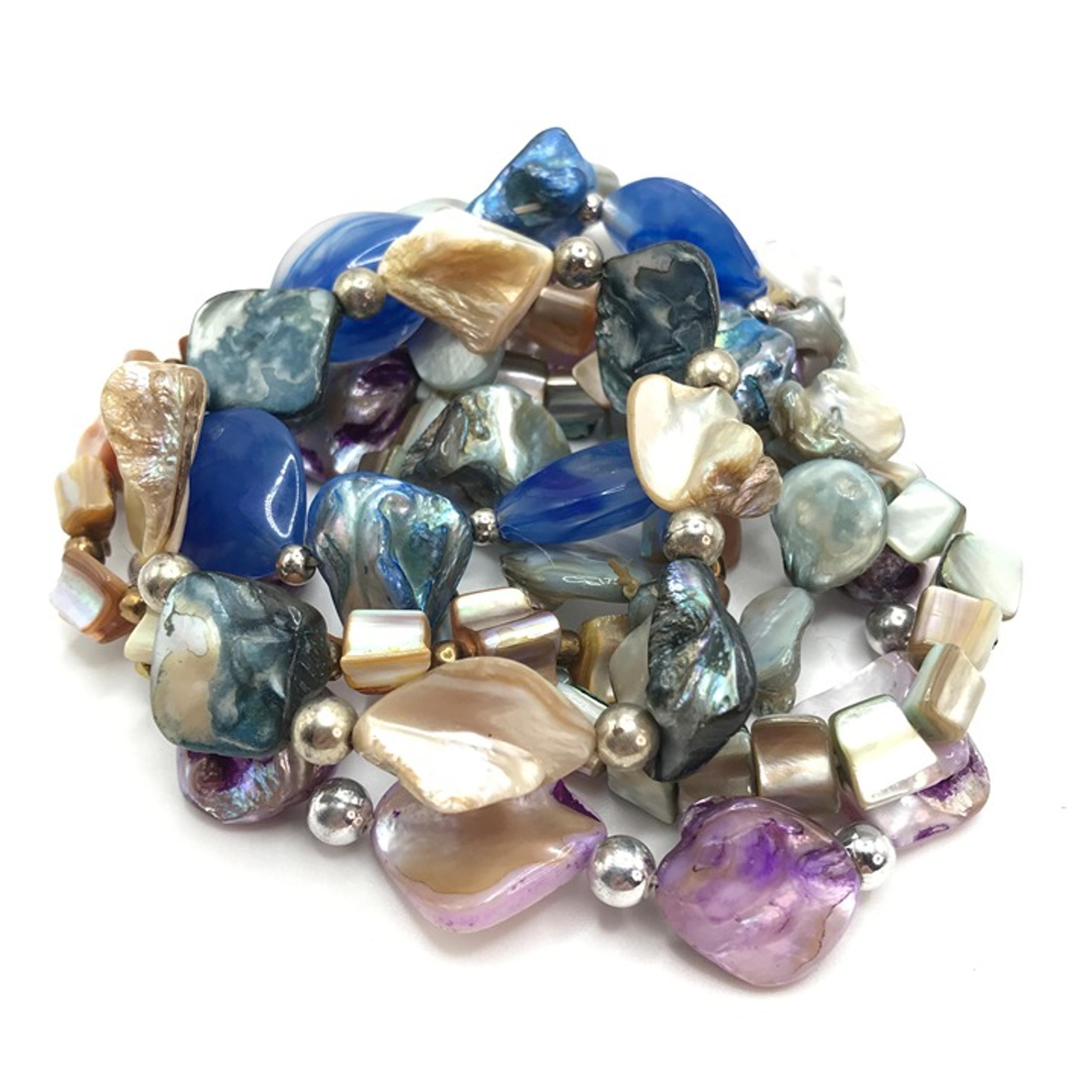 6 Stretch Bracelet Lot Set Mother Of Pearl Shell MOP Dyed Purple Orange Natural