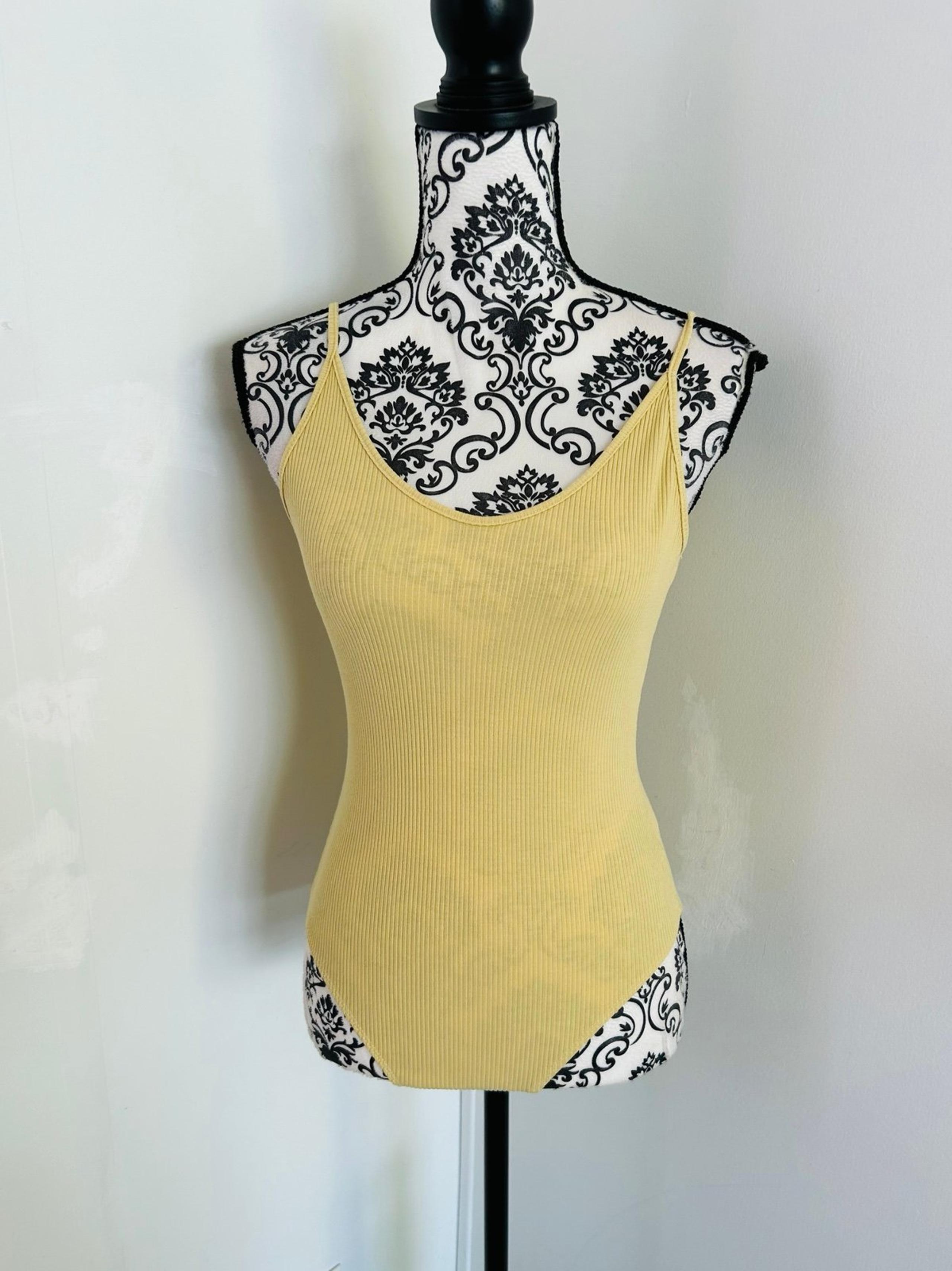 American Eagle Women’s Yellow Spaghetti Strap Ribbed Bodysuit Size Small