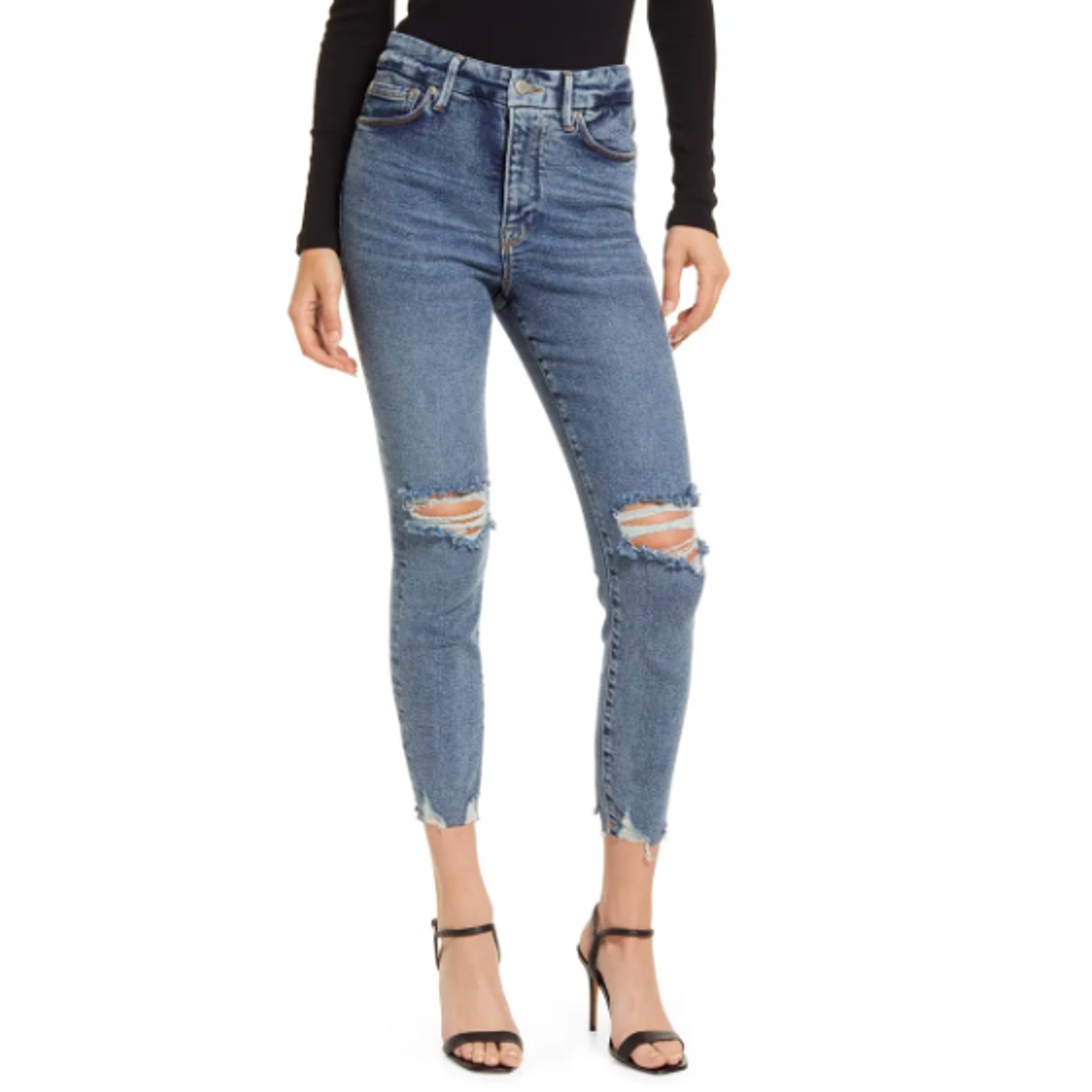 GOOD AMERICAN NWOT Good Waist Chew Hem Cropped Skinny Jeans In Blue799 // 0 (25)