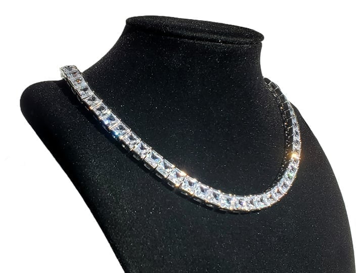 18K White Gold Womens Square 2ct Diamond Tennis Necklace 18K Silver 18 Jewelry