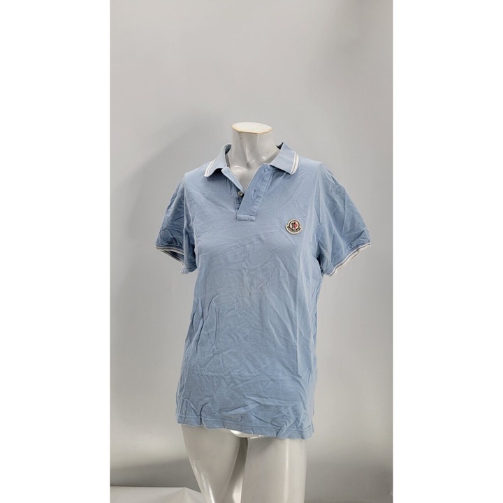 Moncler Mens Baby Blue Pique Cotton Patch Polo Shirt M