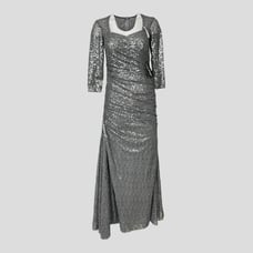 La Femme Ruched Sequin Trumpet Gown in Gunmetal