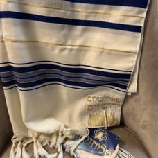 Tallit Talit Prayer Shawl acrylic Size: 28 X 77 Made in Israel -Blue/Gold