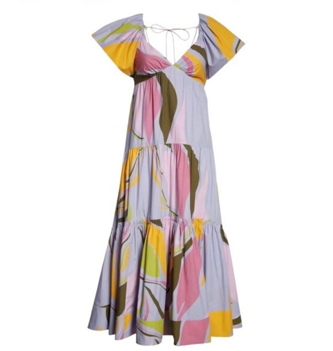NWT La Ligne Stella Tiered Ruffle Cotton Midi Dress Lavender Swirl Size Medium