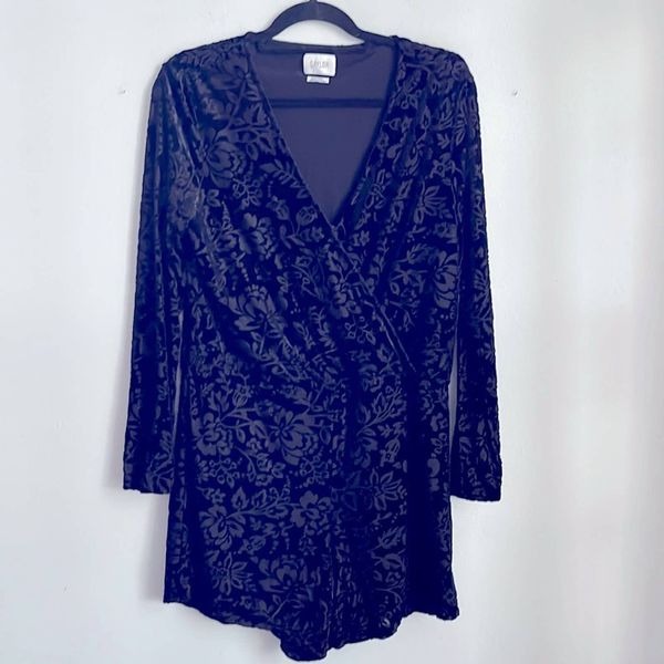 ANTHRO Saylor burn out velvet long sleeve faux wrap romper sz L