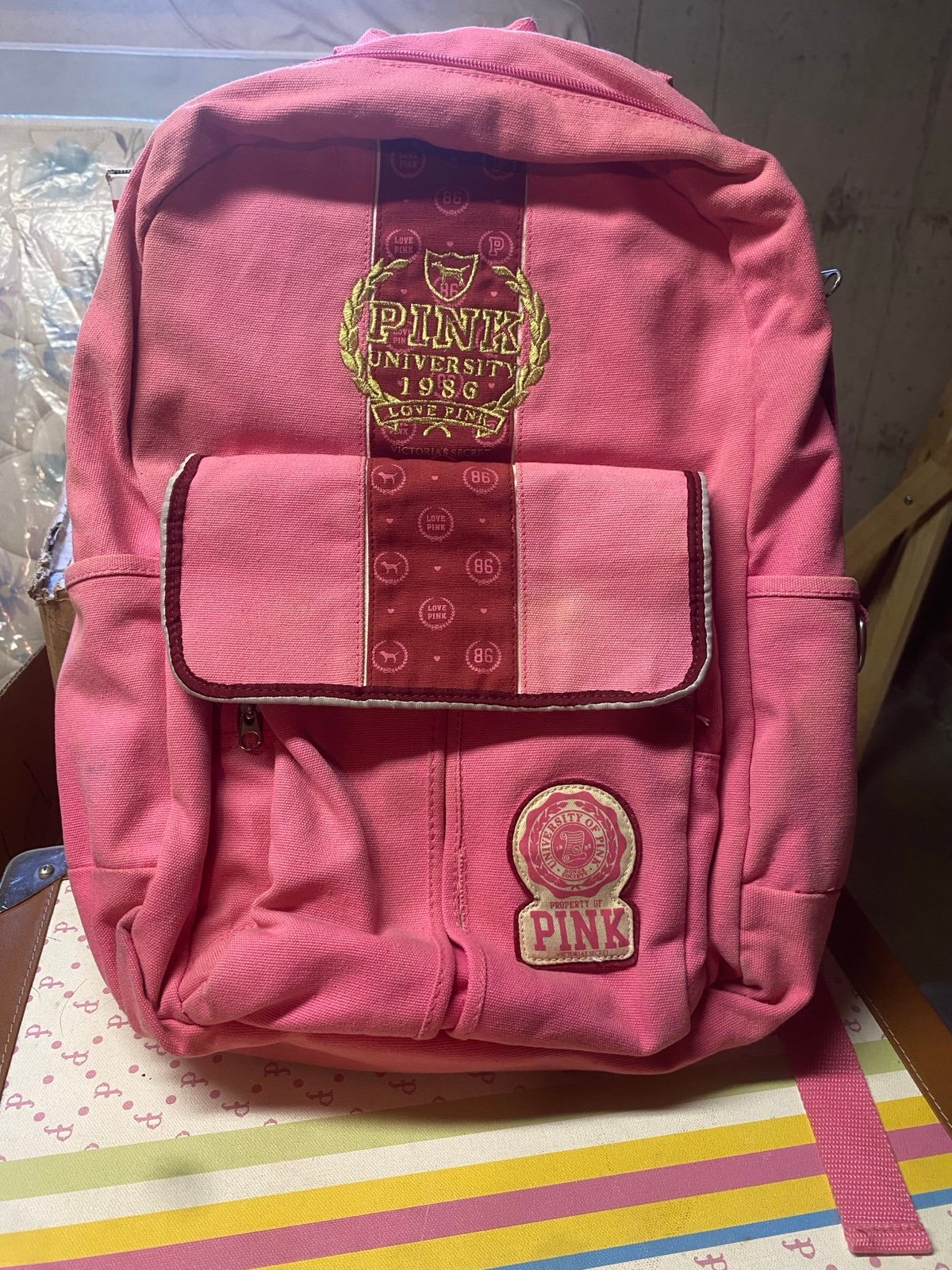 Victorias Secret Pink Vintage Monogram Backpack