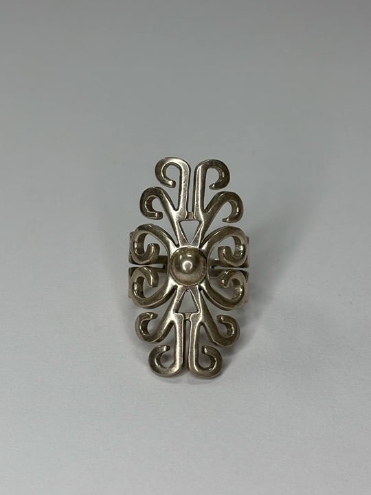 Vintage Sterling Silver ATI Mexico Abstract Filigree Wide Ring