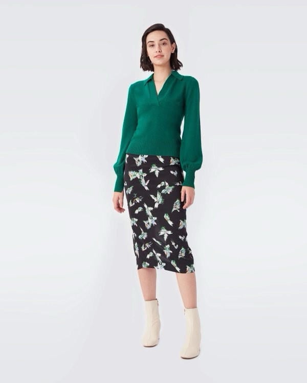 DIANE VON FURSTENBERG Rhodes Wool And Cashmere Sweater X-Large Xl Green