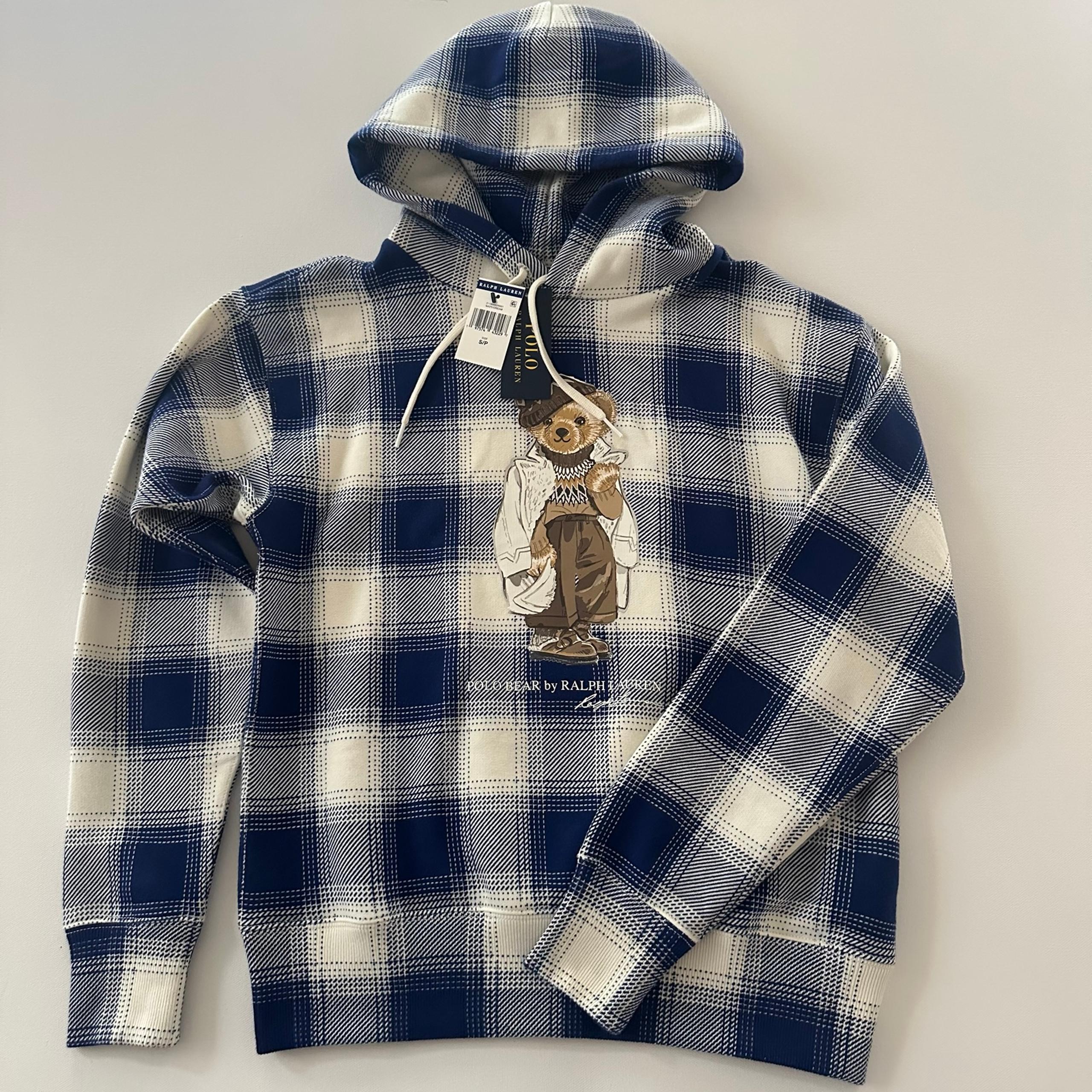 Polo Ralph Lauren Women’s Small Bear Blue Plaid Hoodie NWT