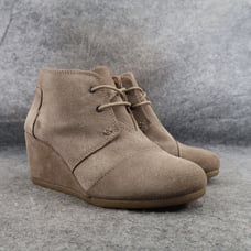 Toms Shoes Womens 7 Bootie Wedge Desert Lace Up Chukka Leather Casual Taupe Kala