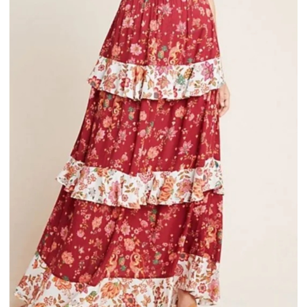 Farm Rio Anthropologie Portia Tiered Maxi Skirt