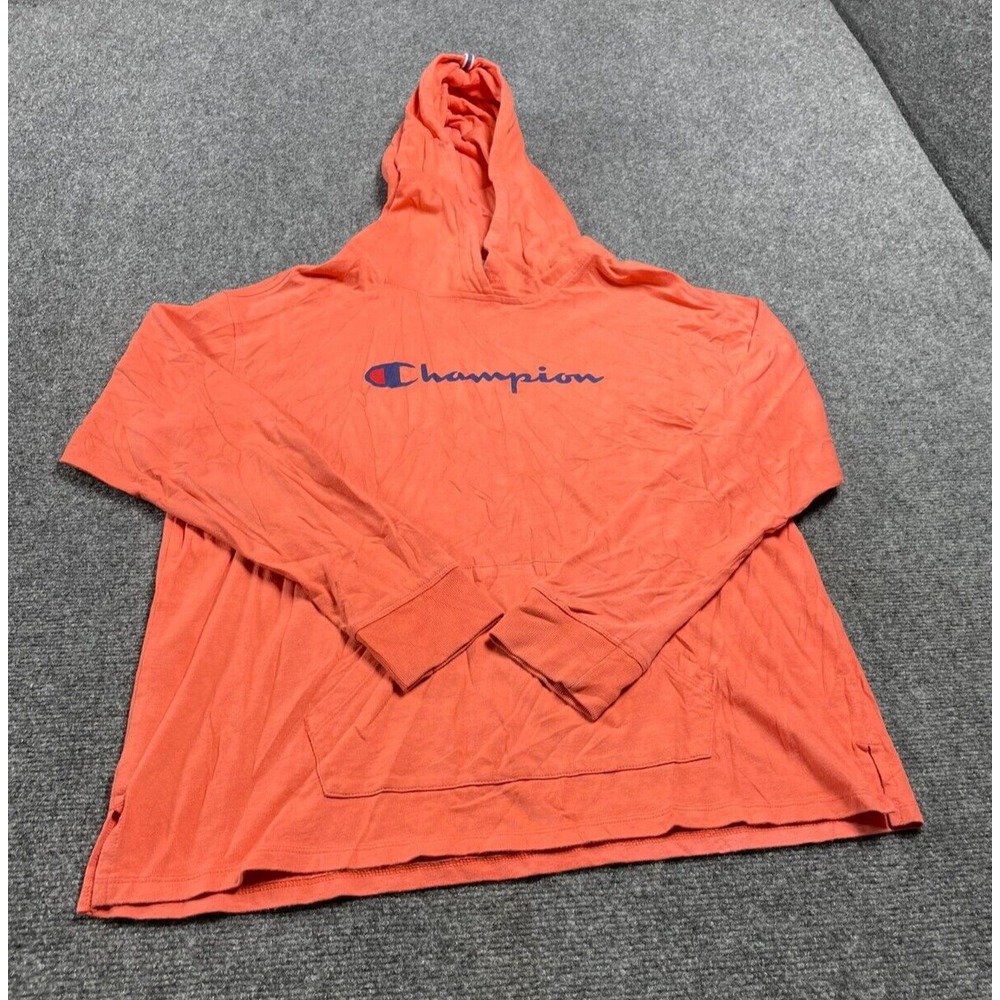Champion Men's Orange Hoodie Long Sleeve With Kangaroo Pocket Soft Fabric Size M