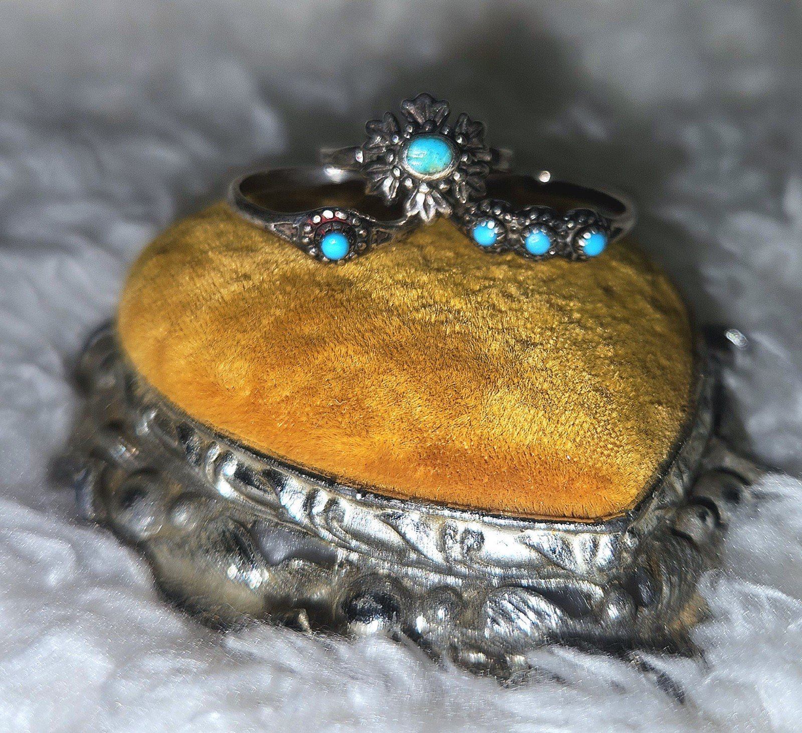 Vintage Native American Turquoise & Sterling Silver Rings Lot