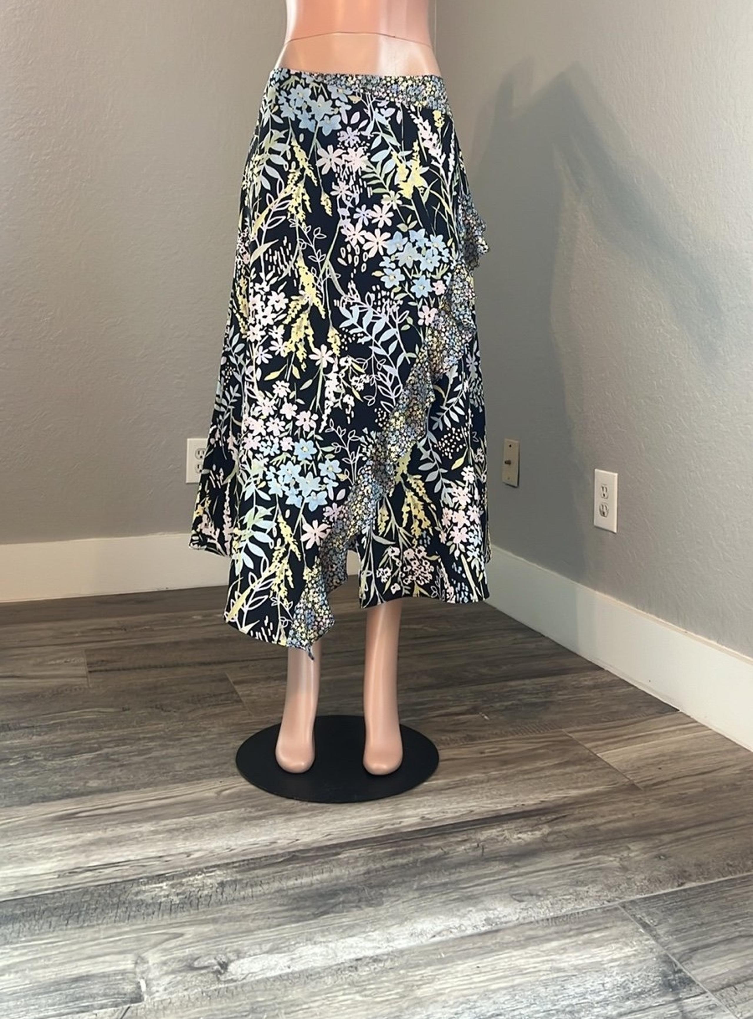 Calvin Klein Womens Spring Colorful Ruffled Wrap Midi A-Line Skirt size 10 #100