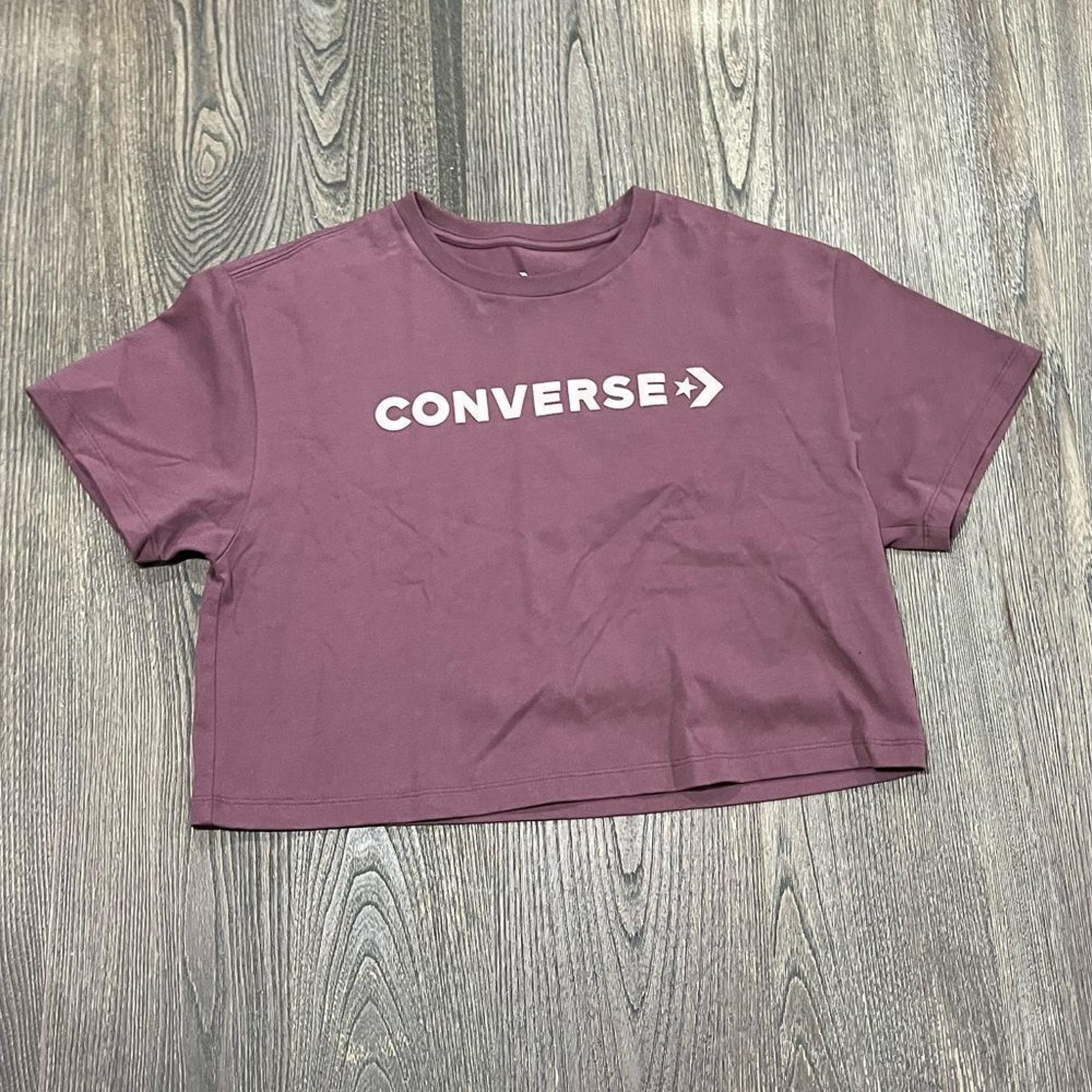 NWOT Puff Logo Crop T-Shirt Crewneck Short Sleeve Pullover Dark Wine S - Converse