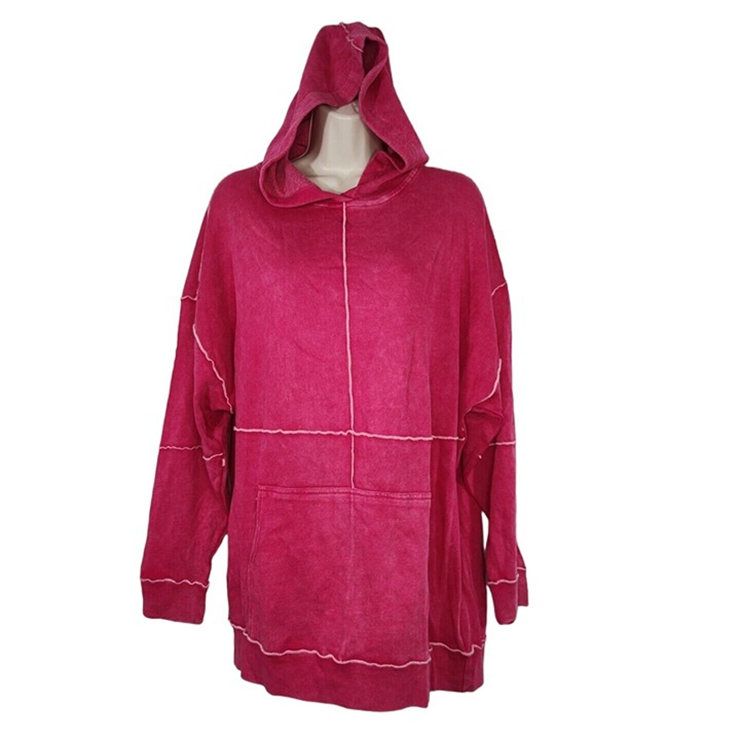 Wild Fable Pink Seamed Hooded Top Shirt Women Size M Kangaroo Pocket NEW w/FLAW