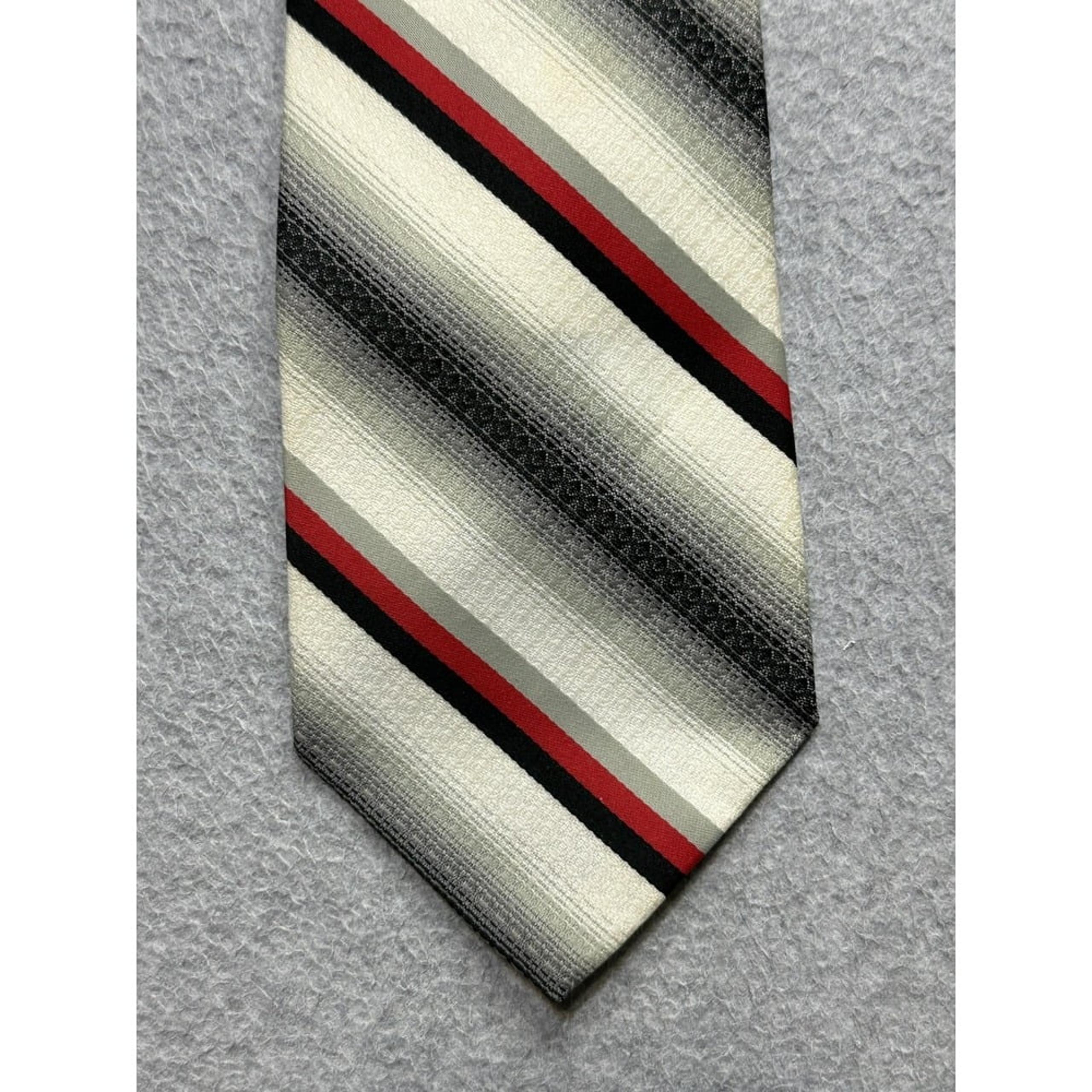 VINTAGE Regalon Tie Necktie Neckwear Adult Gray Red Striped Designer USA Mens