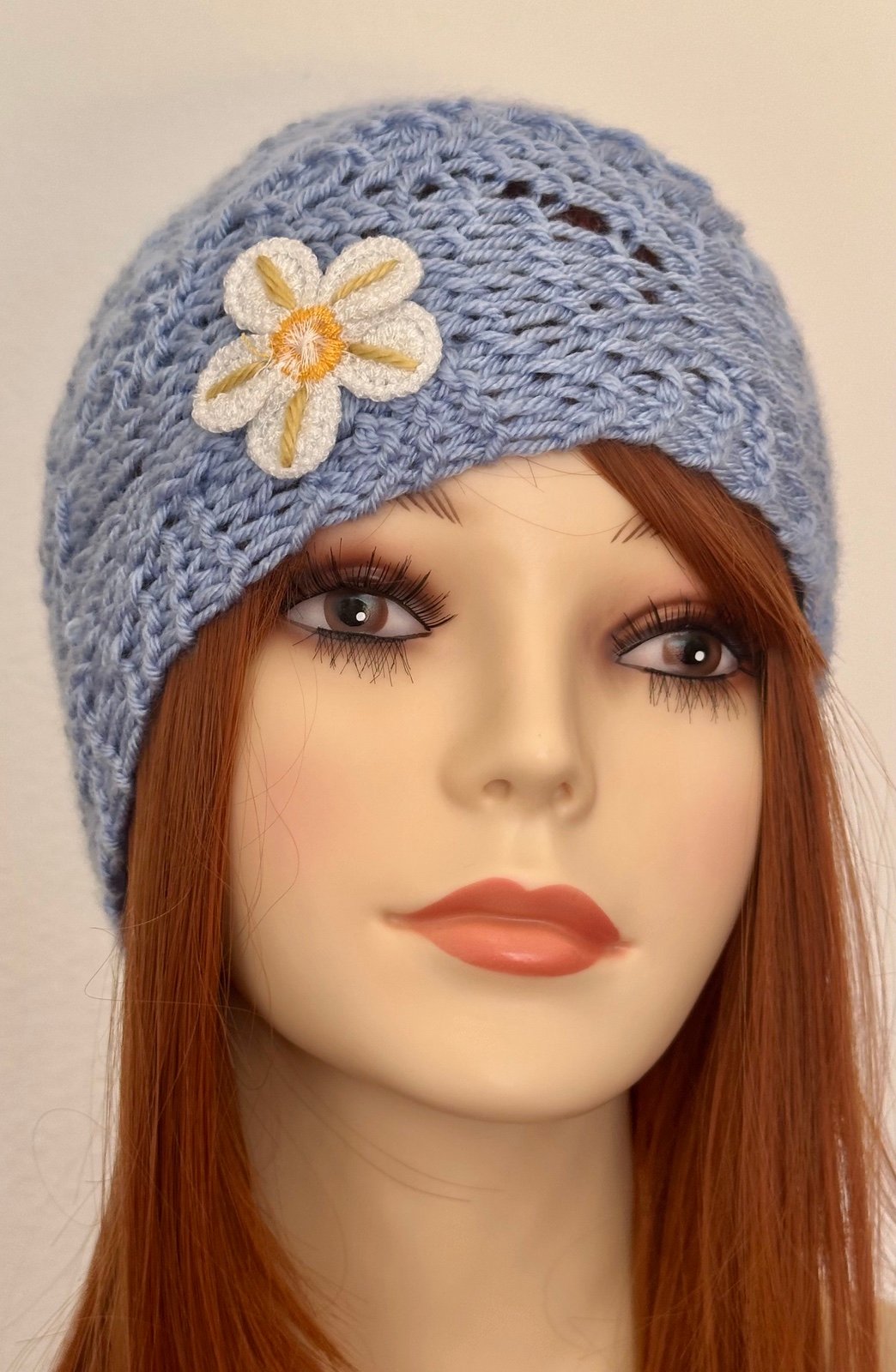 Hand Knits 2 Love Headband Headwrap Bandana Daisy Floral Lace Blue Designer