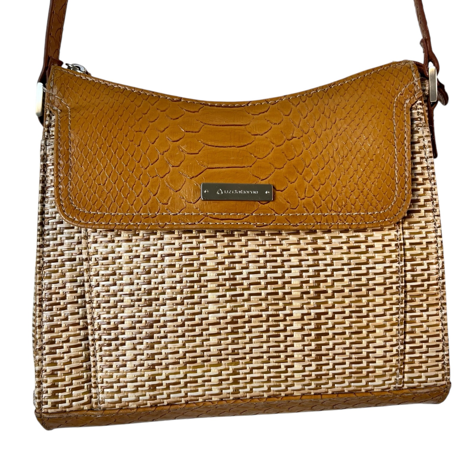 Liz Claiborne Shoulder Bag Straw Yellow Attached Side Wallet Everyday Vacation