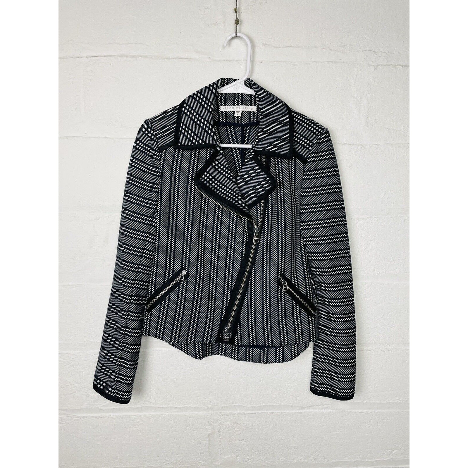 Veronica Beard Asymmetrical Zip Up Moto Blazer size 2