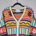 Knitting Needles Knitted By Hand Cropped Cardigan Vintage Sweater Colorful Boho