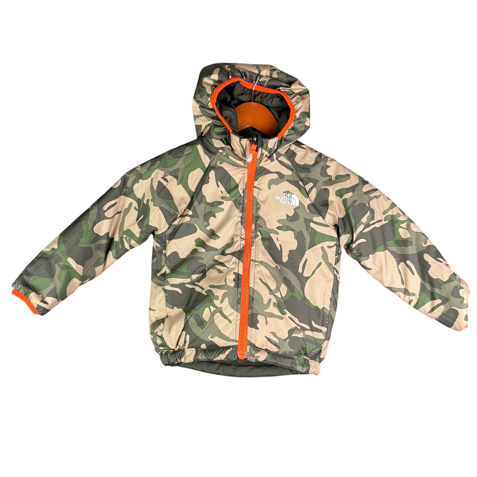 The North Face Reversible Puffer Jacket Coat Camo Green Orange Toddler Kids 3T