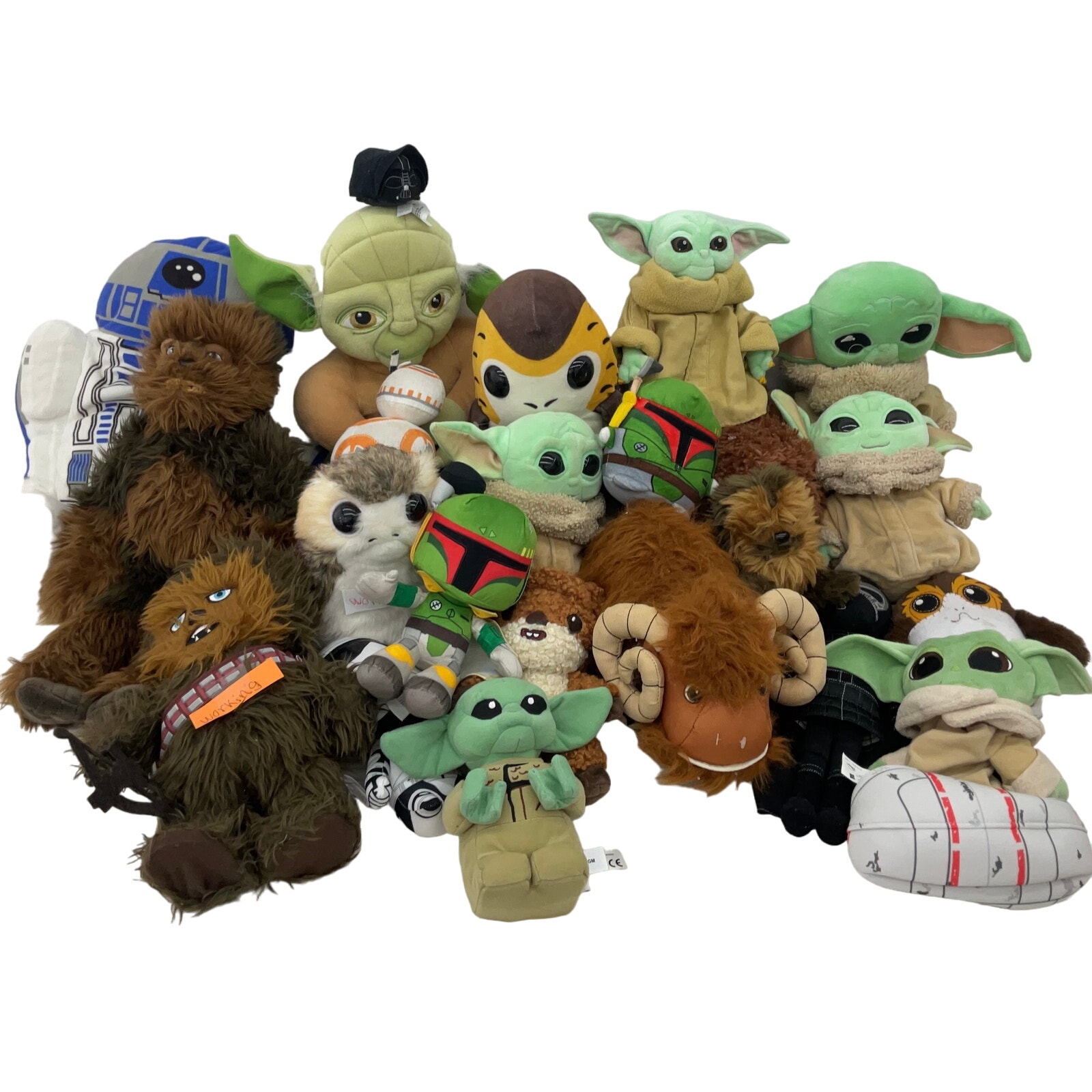 Large LOT 11 lbs Star Wars Character Plush Dolls Porg Yoda Grogu Chewbacca