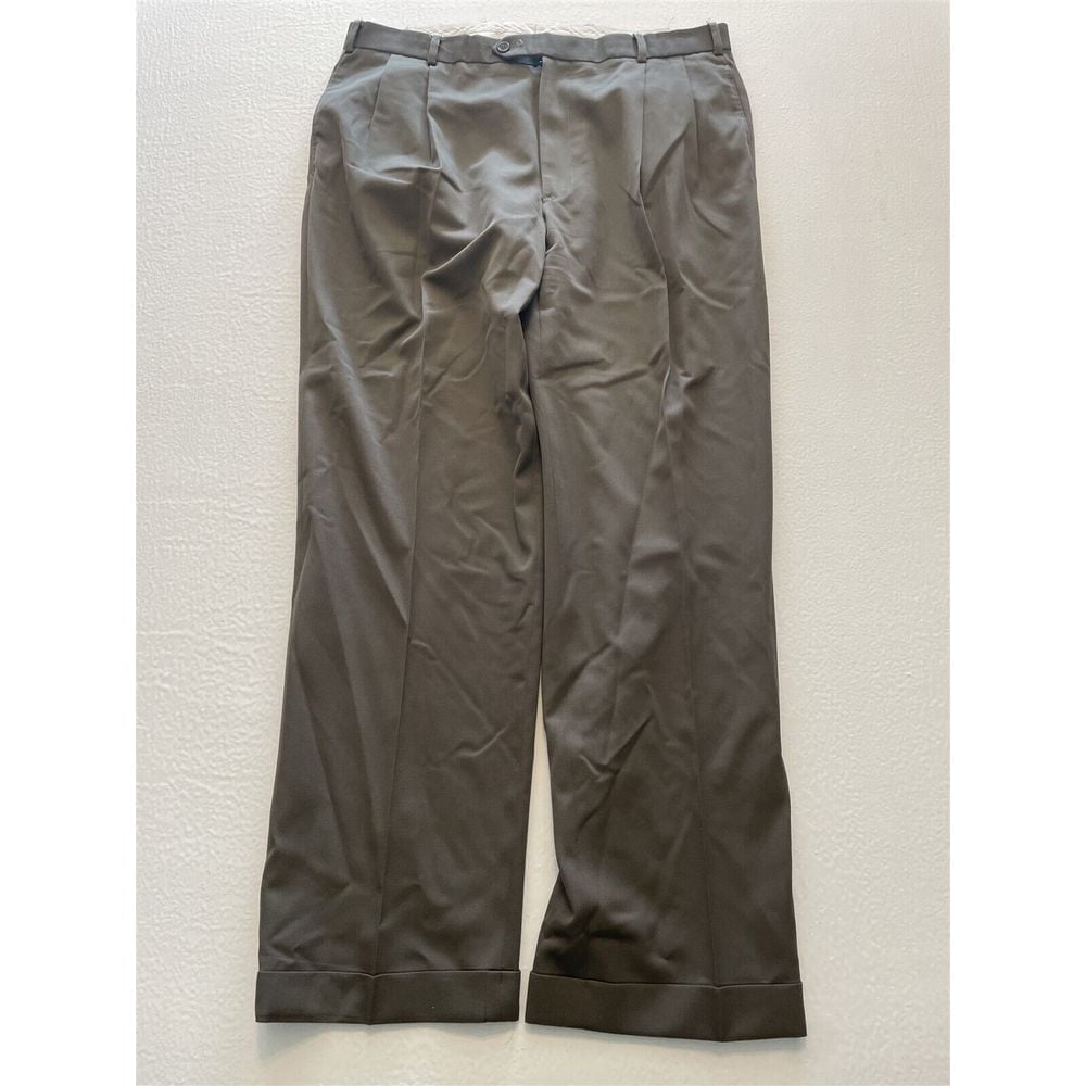 Brooks Brothers 346 36 x 32 Gray 100% Wool Twill Pleated & Cuffed Trousers