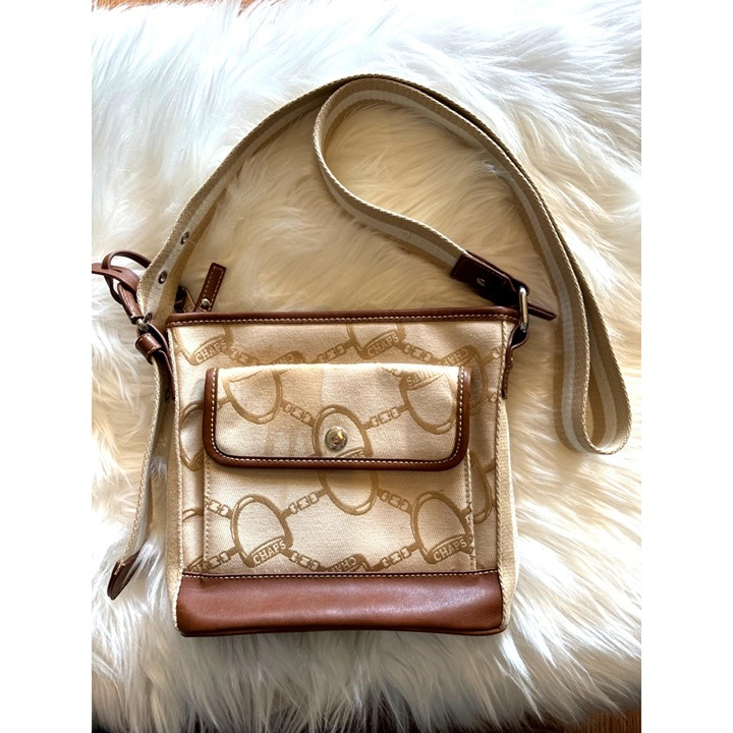 Chaps Beige & Brown Crossbody Bag With Adjustable Strap Travel Work Handbag 30”