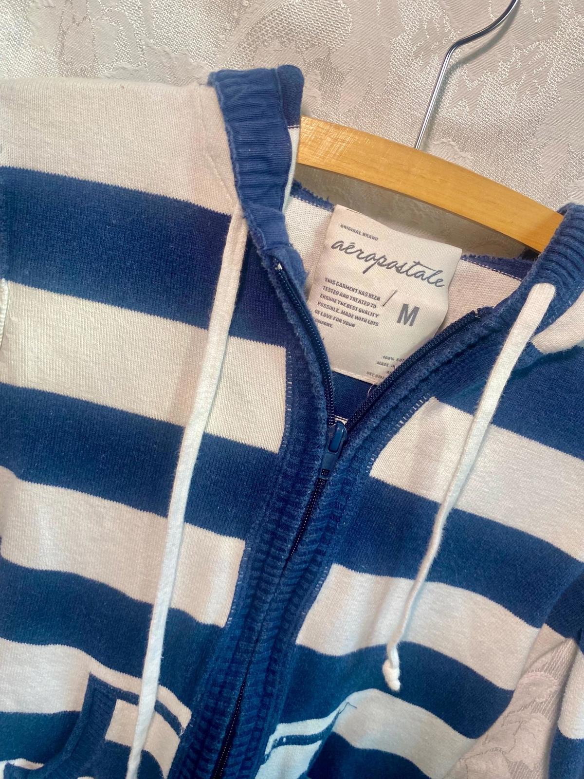 Aeropostale Navy Blue Y2K Babydoll Fit Top Size M Stripe Zipper Sweater Hoodie