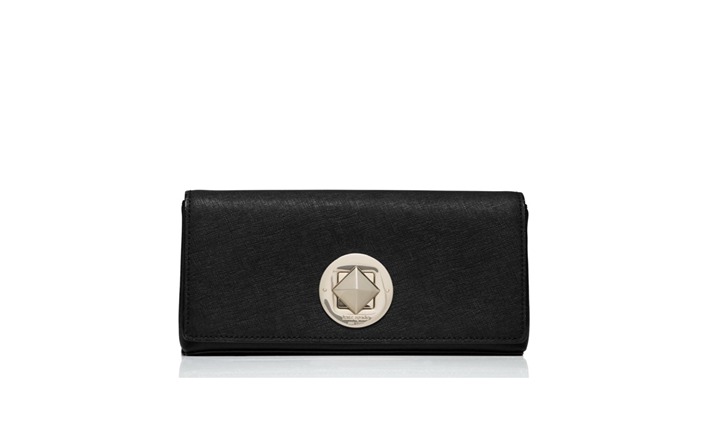 KATE SPADE Keira Newbury Lane Leather Clutch Black Saffiano Pyramid Turnlock