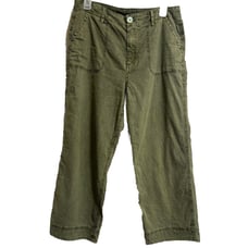 Soft Surroundings Olive Green Wide Leg Capri Linen Blend Pants size 6 Boho