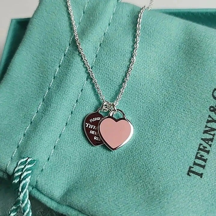 Pink Double Heart 925 Sterling Silver Necklace