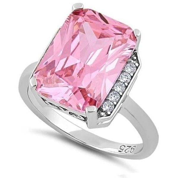 Sterling Silver Pink Radiant Cut CZ Ring Size 6 New
