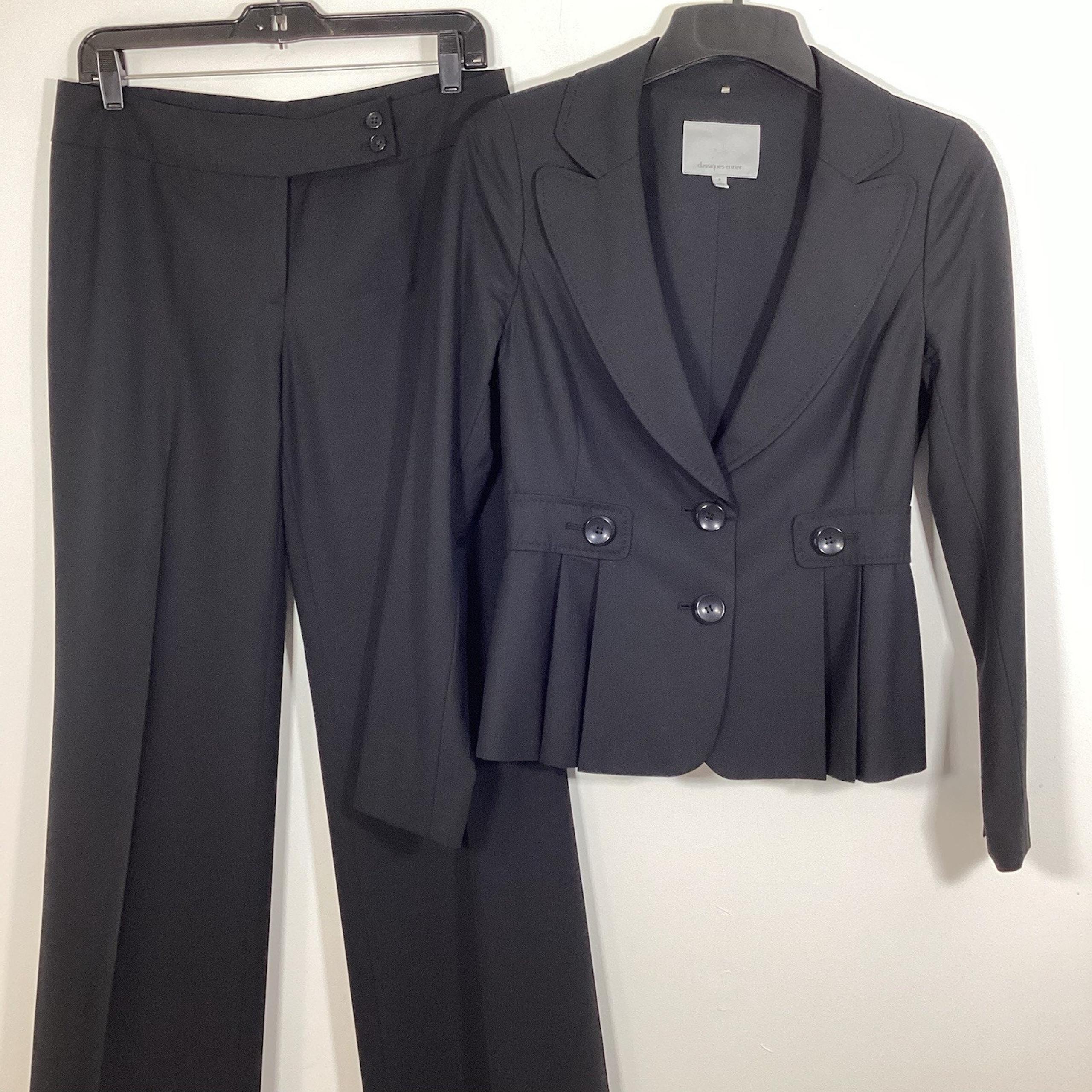 Classiques Entier Women Size 10 Blazer and Trouser Pants, 2pc Suit Black Wool