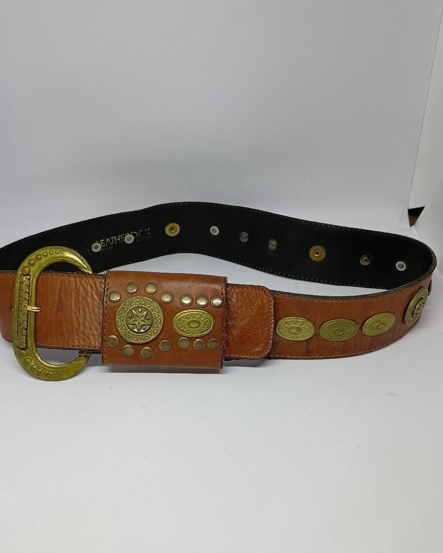 Vintage Leatherock Women's Brown Genuine Leather Belt Size Small Brass Hardware