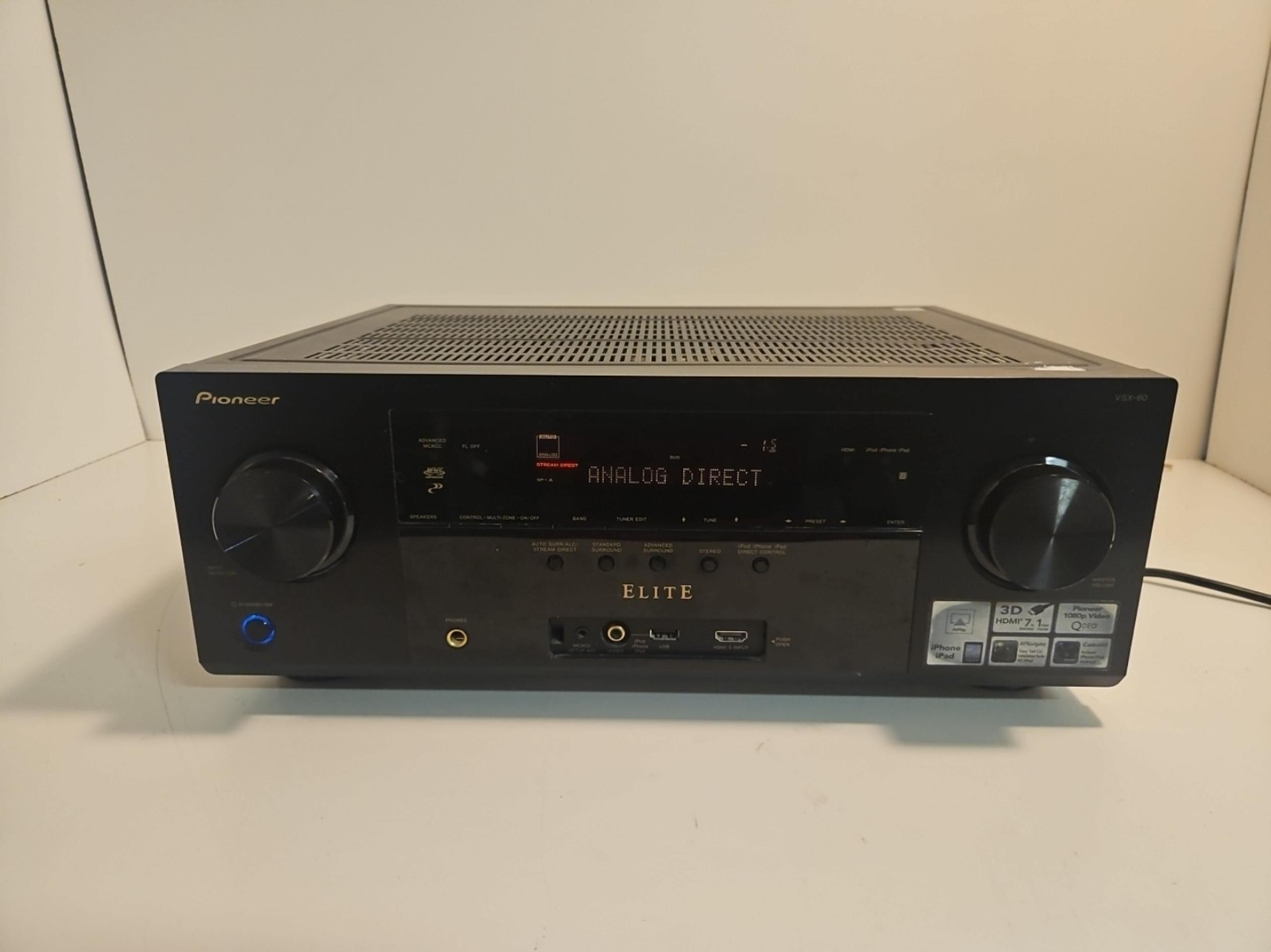 Pioneer VSX-60 Elite AV Receiver 7.2 550 Watt HDMI Inputs Used Tested No Remote