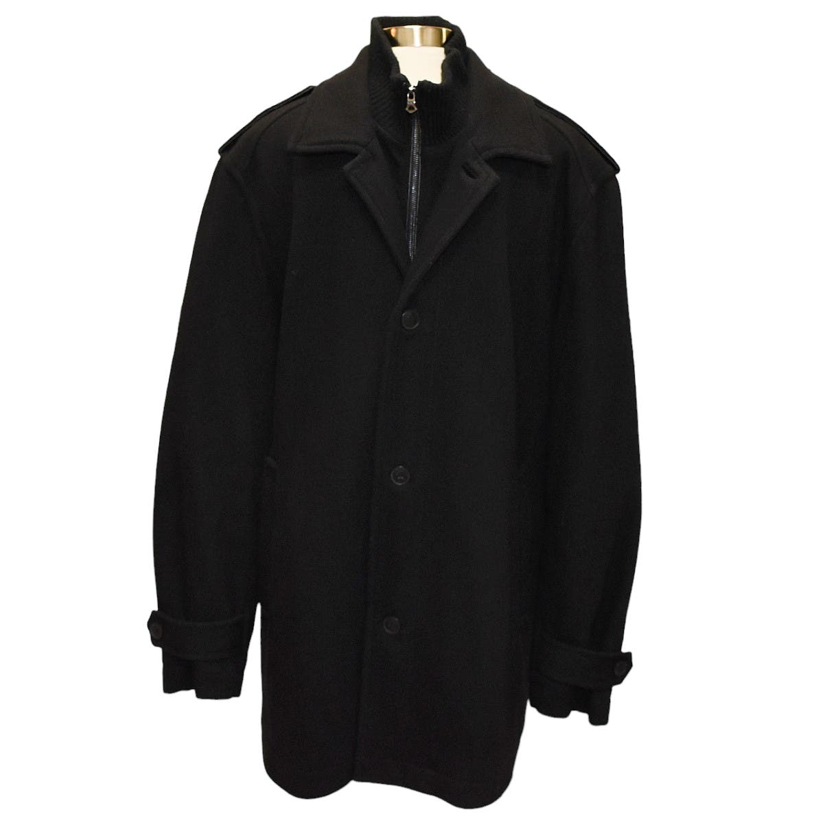 Andrew Marc New York Black Wool Blend Zip & Button Ribbed Knit Coat Men's XL