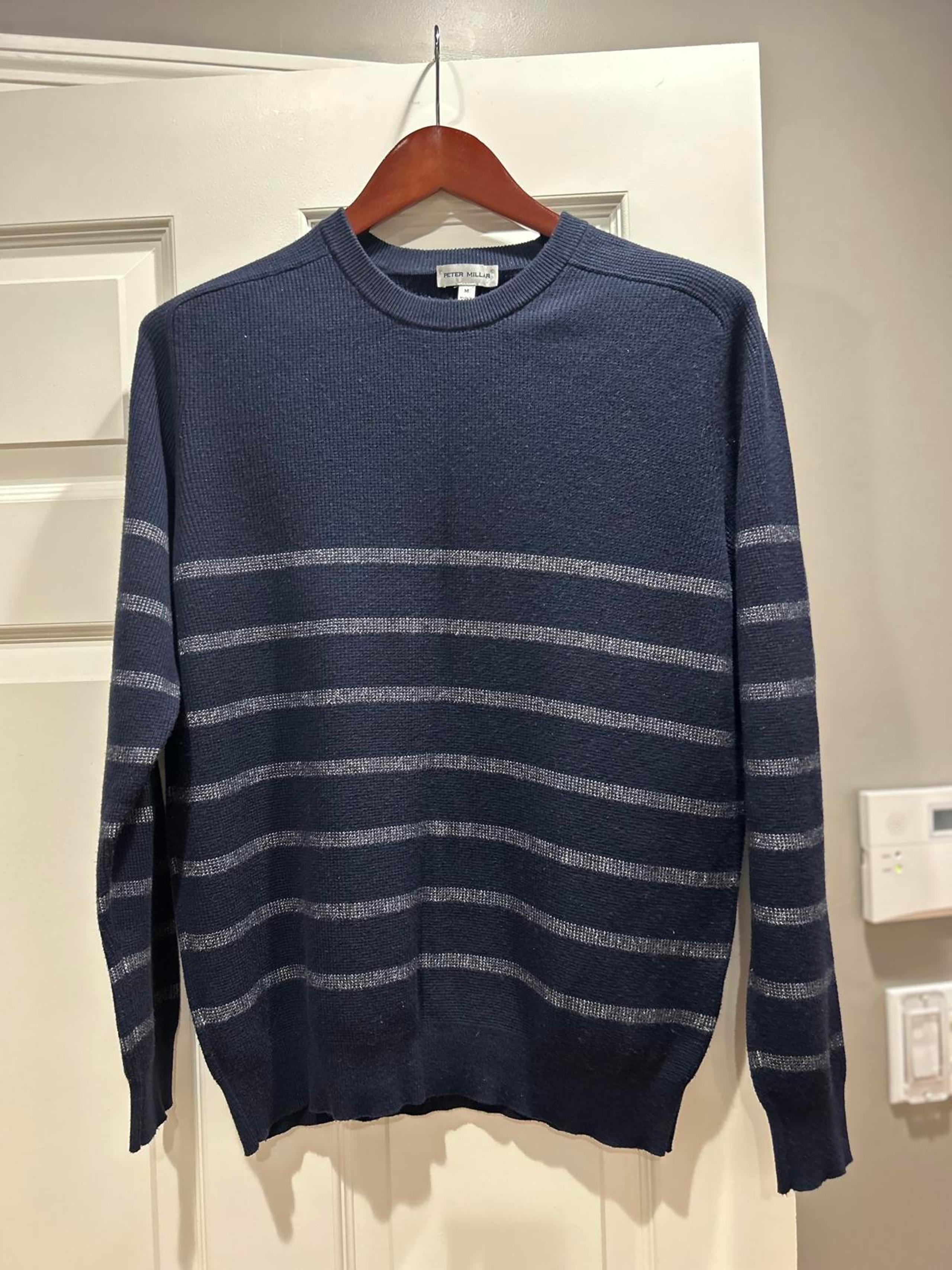 Peter Millar Men's CottonWool Sweater - Size M - Navy Stripe