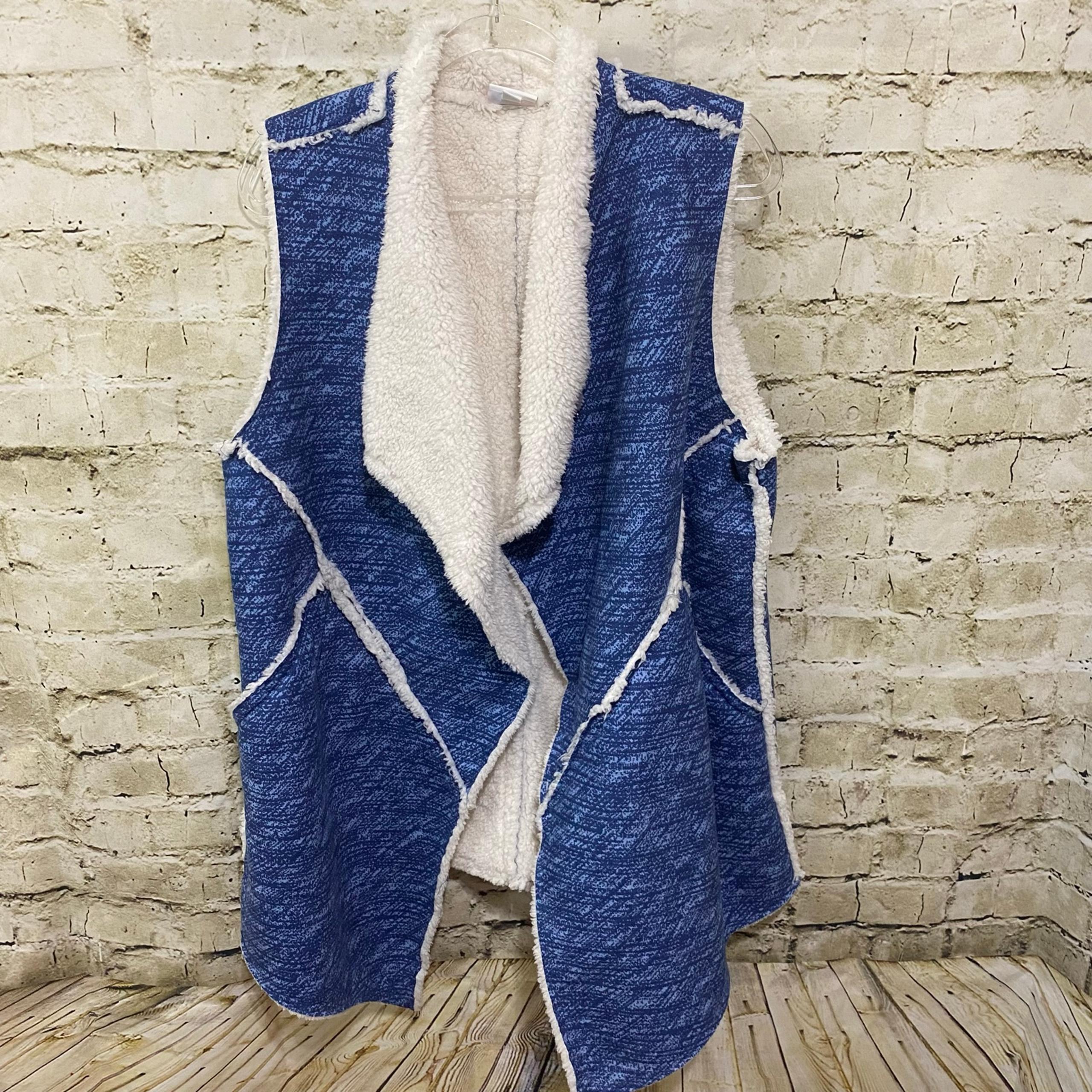 Lularoe Marlow Sherpa Suede Like Open Vest Pockets Terracotta White