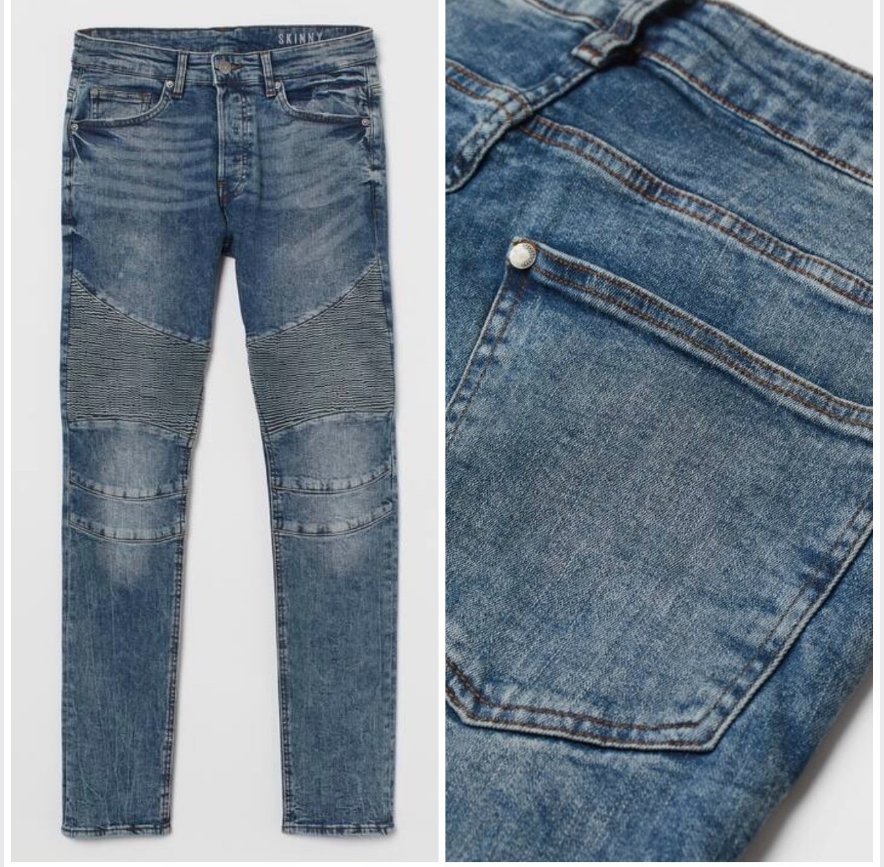 H&M NWT! Men'S Skinny Biker Jeans In Dark Denim Blue Size 36