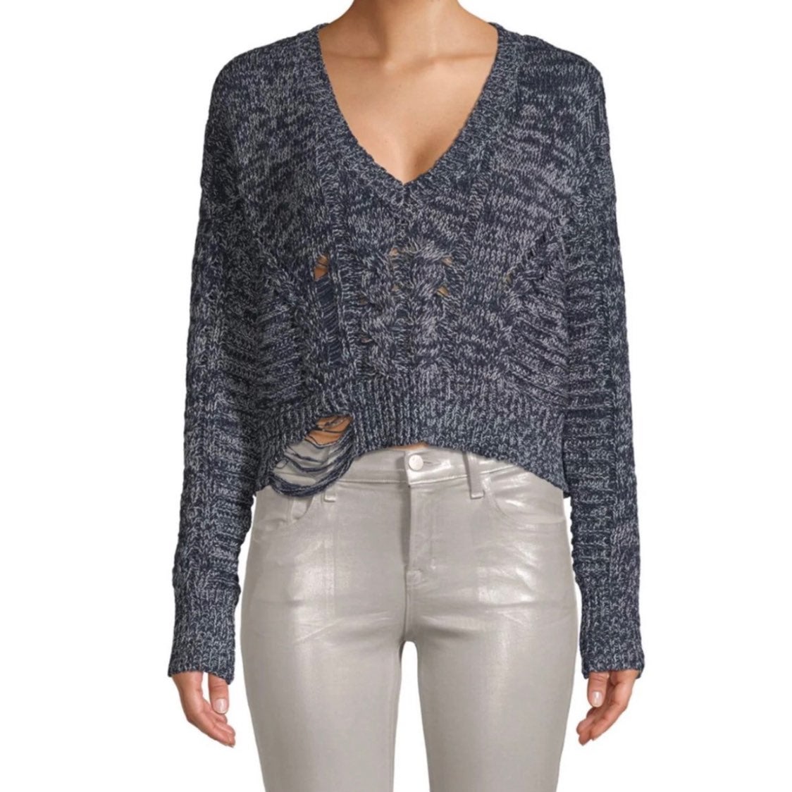 Wildfox Nancy Oxford Distressed Rib-Knit