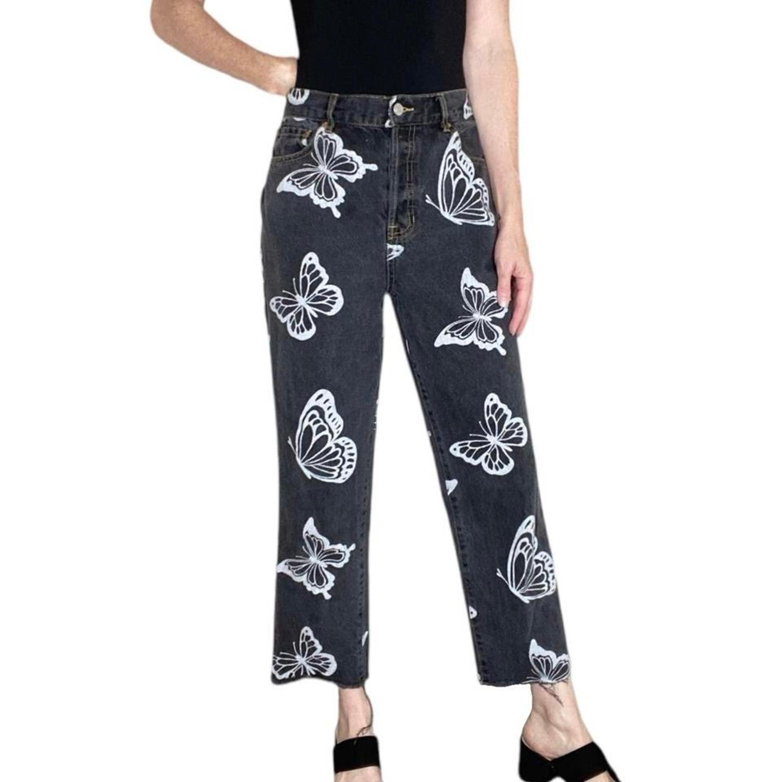 Pacsun Black & White Butterfly High Rise Cropped Jeans