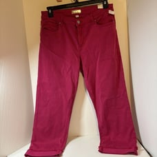 Kut From The Kloth Amy Crop Straight Leg Pink Denim Jeans Fray Cuff Size 14 New