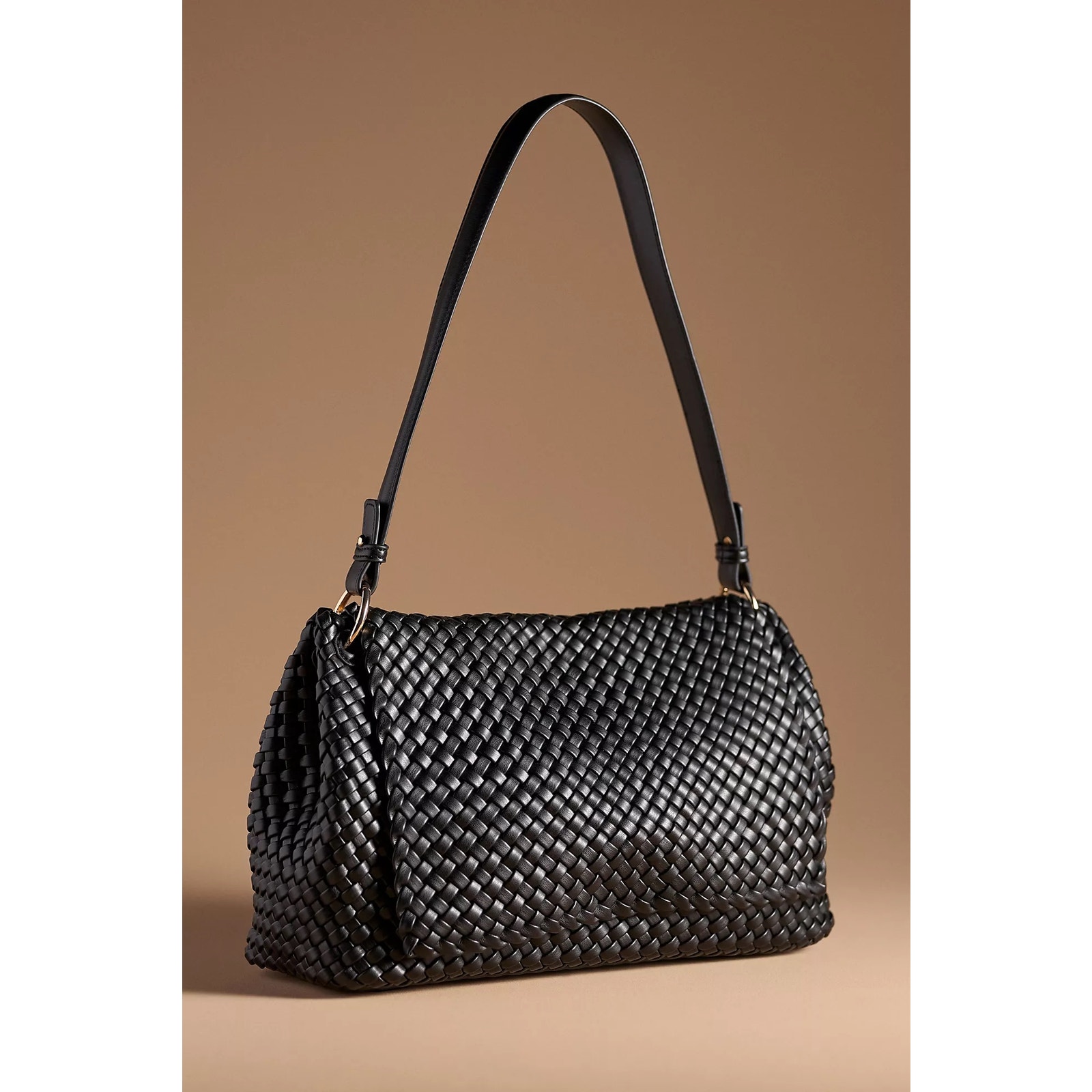 Melie Bianco Black Woven Vegan Faux Leather Shoulder Bag