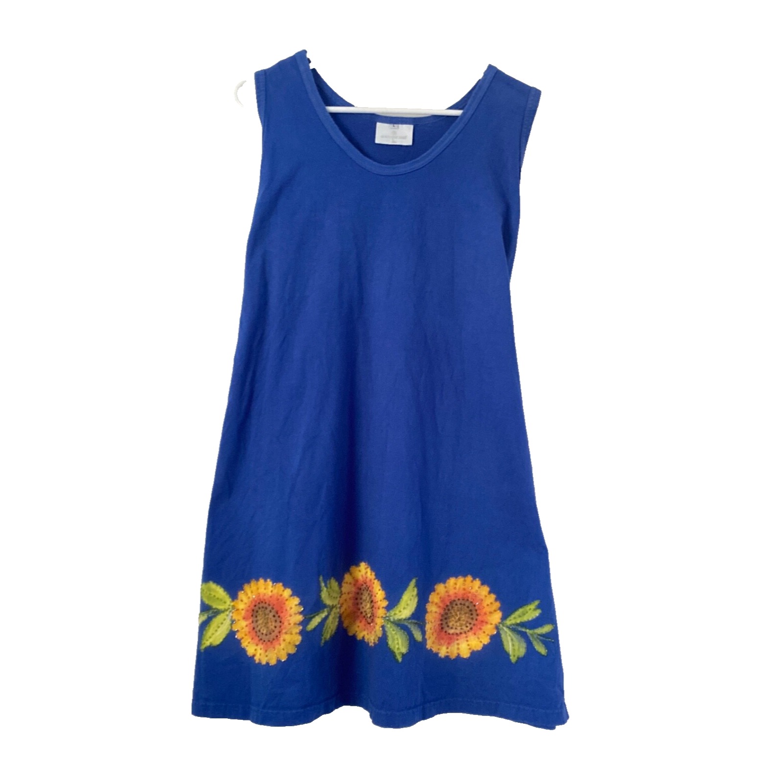 Coconut Reef Sunflower Beaded Sundress Sleeveless Flowy Women's 100% Cotton LG