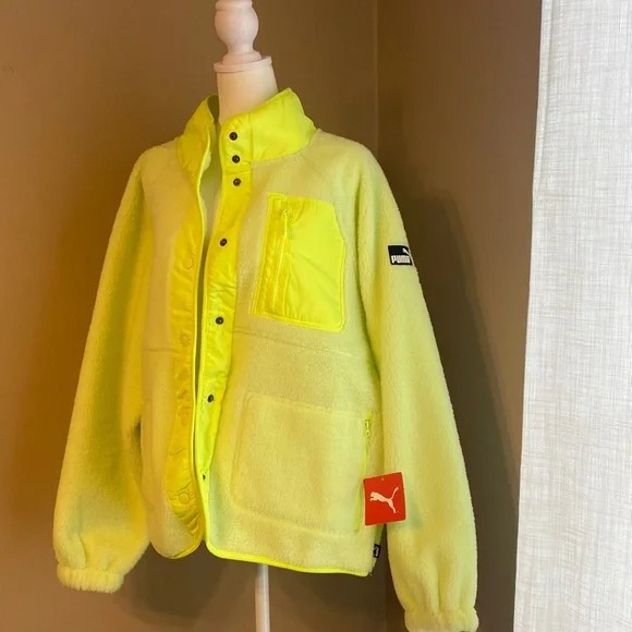 NWT PUMA Neon Sherpa Fleece Jacket W/ Woven Pocket L