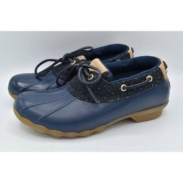 Sperry Womens Size 7.5 Saltwater 1 Eye Cheetah Navy Slip on Duck Boots Shoes